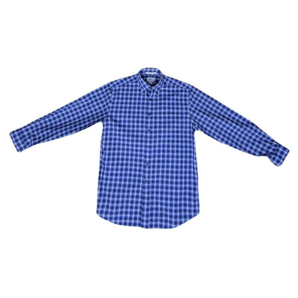 LL Bean Blue Plaid Long Sleeve Button Down Shirt Sz Med 100% Cotton Gently Used
